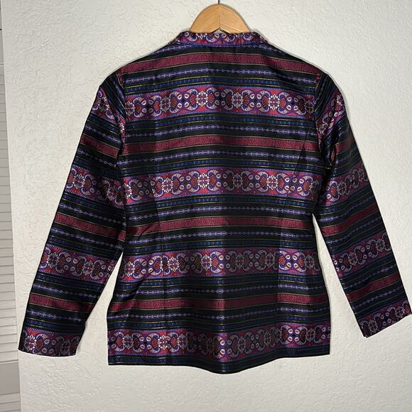 Talbots Silk Blazer Paisley Jacket Button Up Party Classic Evening Purple Size 6 - Picture 6 of 7